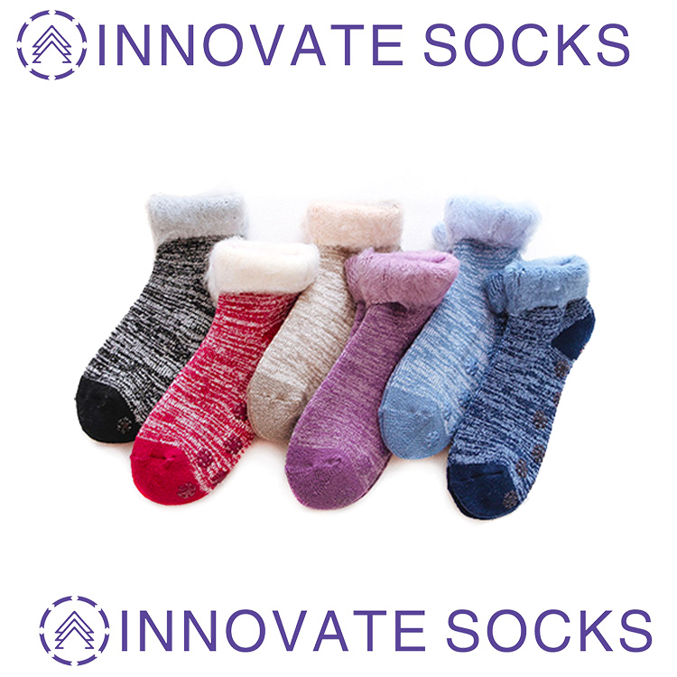 Anti-slip Breathable Colorful Fuzzy Winter Floor Cut Ankle Women Socks