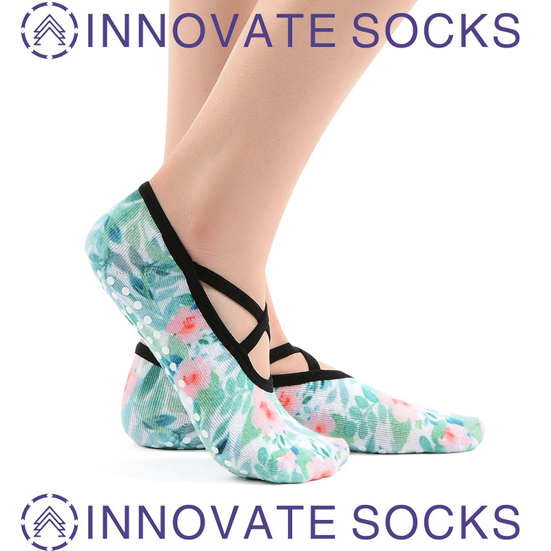 Non-Slip Printed Yoga Socks With Cross Belt Ballet Dance Socks
