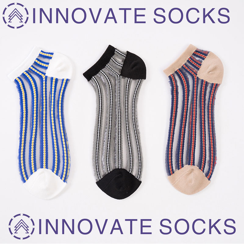 Summer Striped Silk Socks Ankle Size Breathable Socks