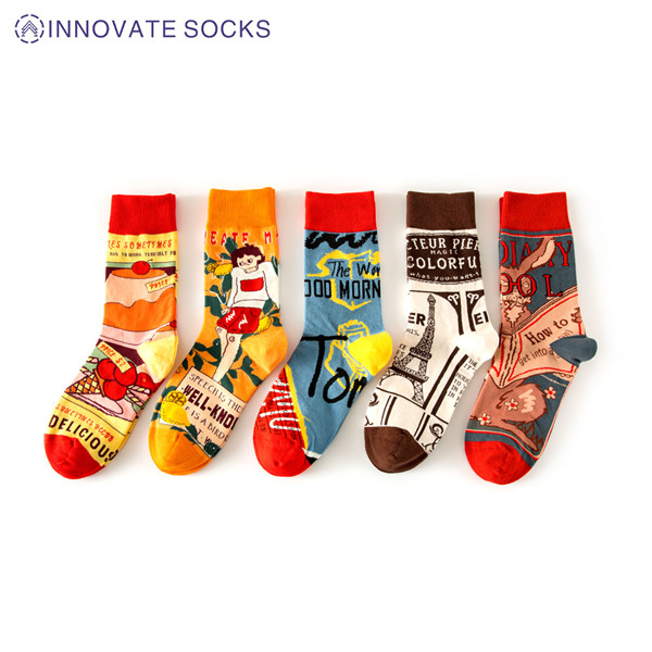 Custom Logo Print Designs Cartoon Unisex Women Men Cotton Crazy Funny Color Crew Happy Sock