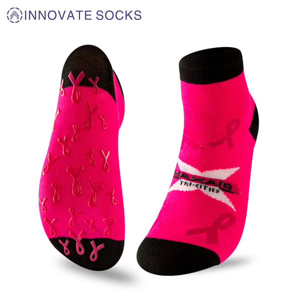 MAXAIR Pink Breast Cancer Ankle Anti Skid Grip Trampoline Park Socks